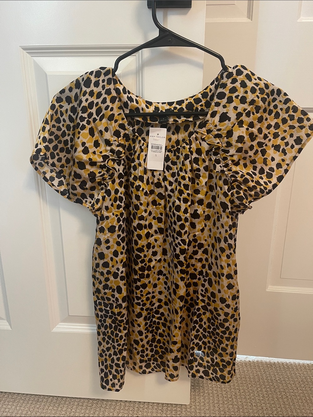 Ann Taylor Yellow Leopard Flutter-Sleeve Blouse